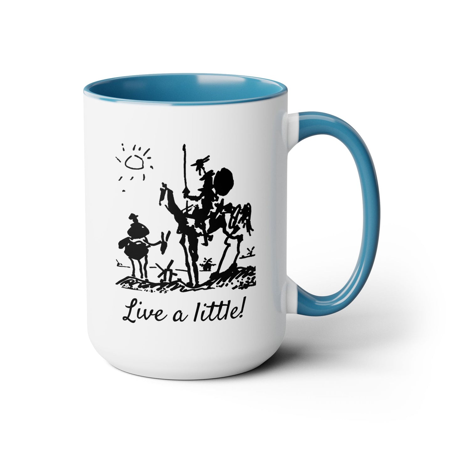 "Live a little!" |  Don Quixote, Sancho Panza, Two-Tone Coffee Mugs, 15oz