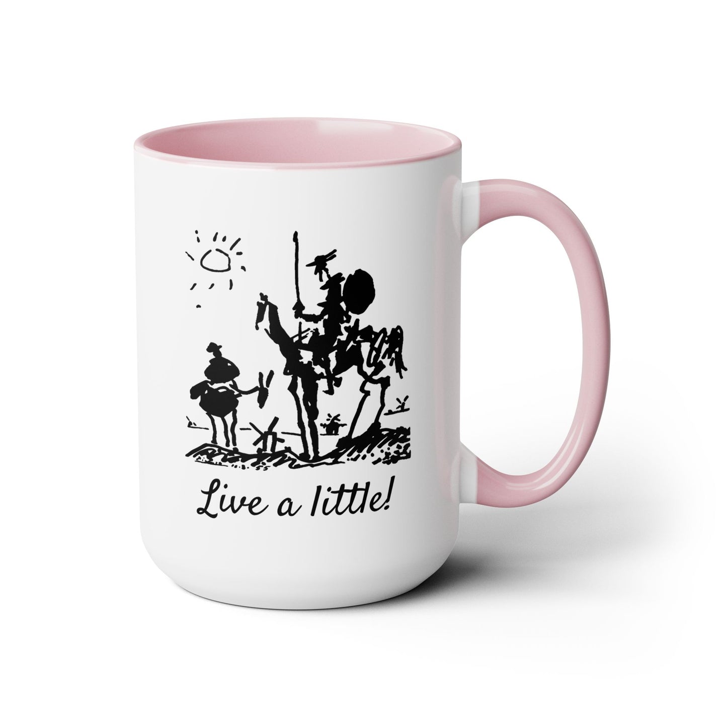 "Live a little!" |  Don Quixote, Sancho Panza, Two-Tone Coffee Mugs, 15oz