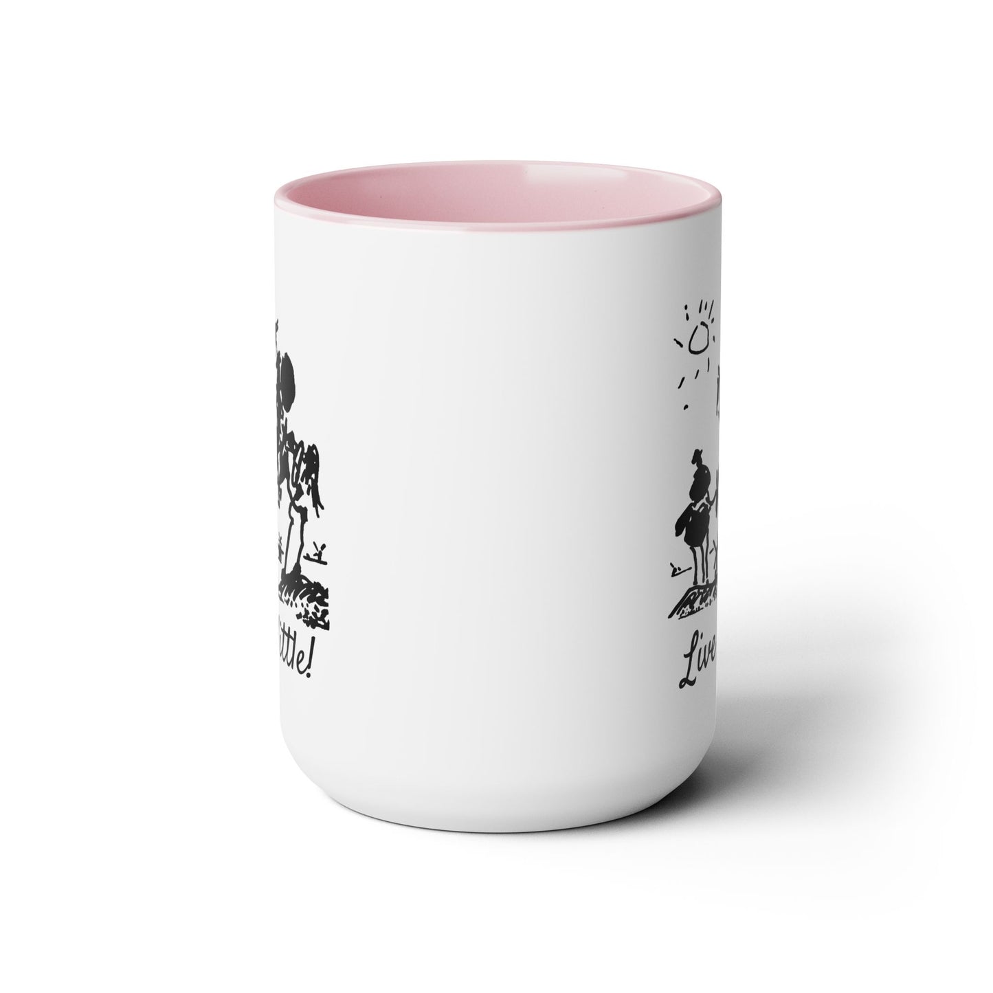 "Live a little!" |  Don Quixote, Sancho Panza, Two-Tone Coffee Mugs, 15oz