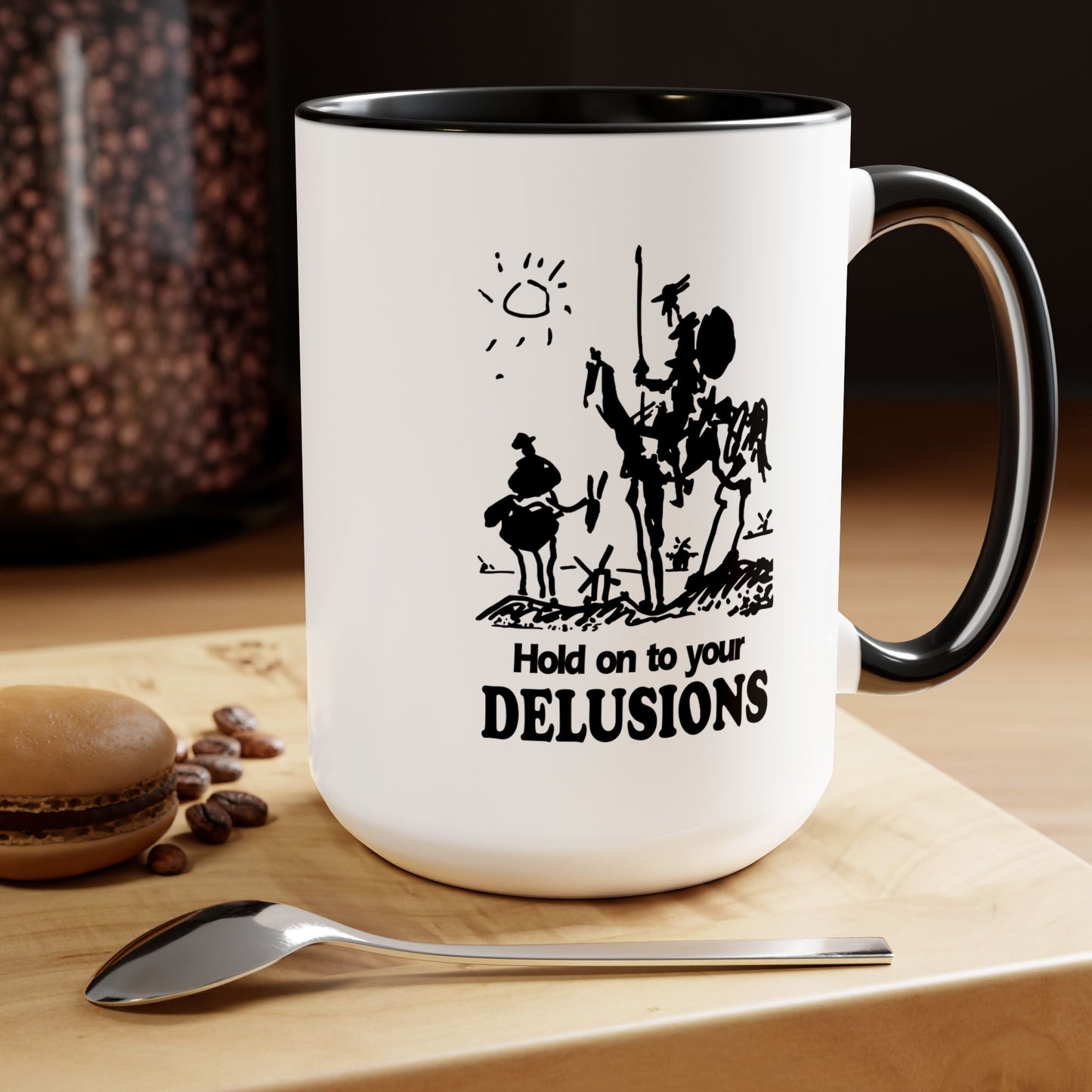 Don Quixote, Sancho Panza, Two-Tone Coffee Mugs, 15oz