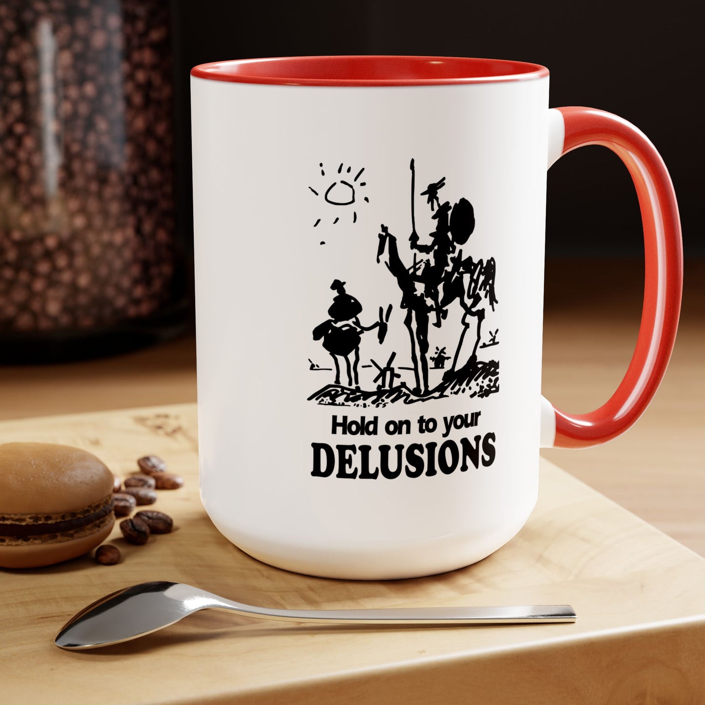 Don Quixote, Sancho Panza, Two-Tone Coffee Mugs, 15oz