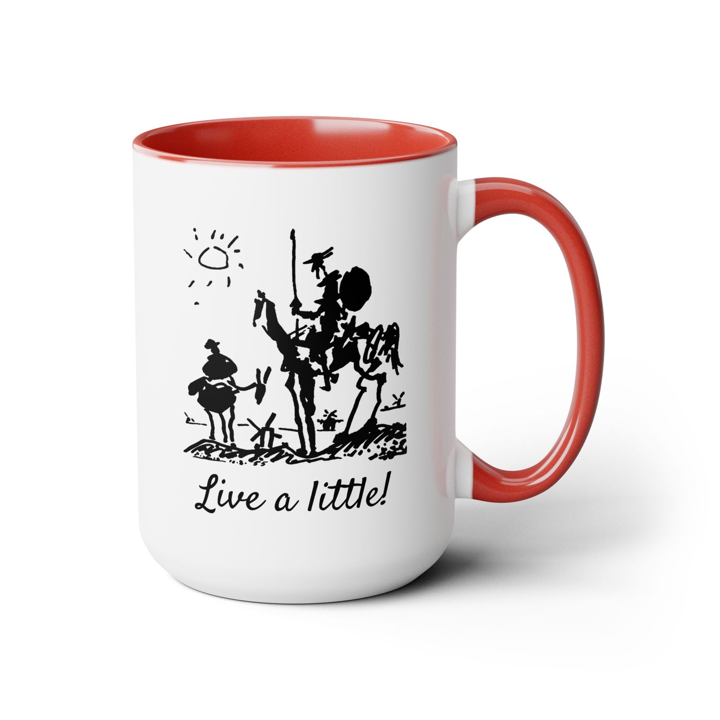 "Live a little!" |  Don Quixote, Sancho Panza, Two-Tone Coffee Mugs, 15oz