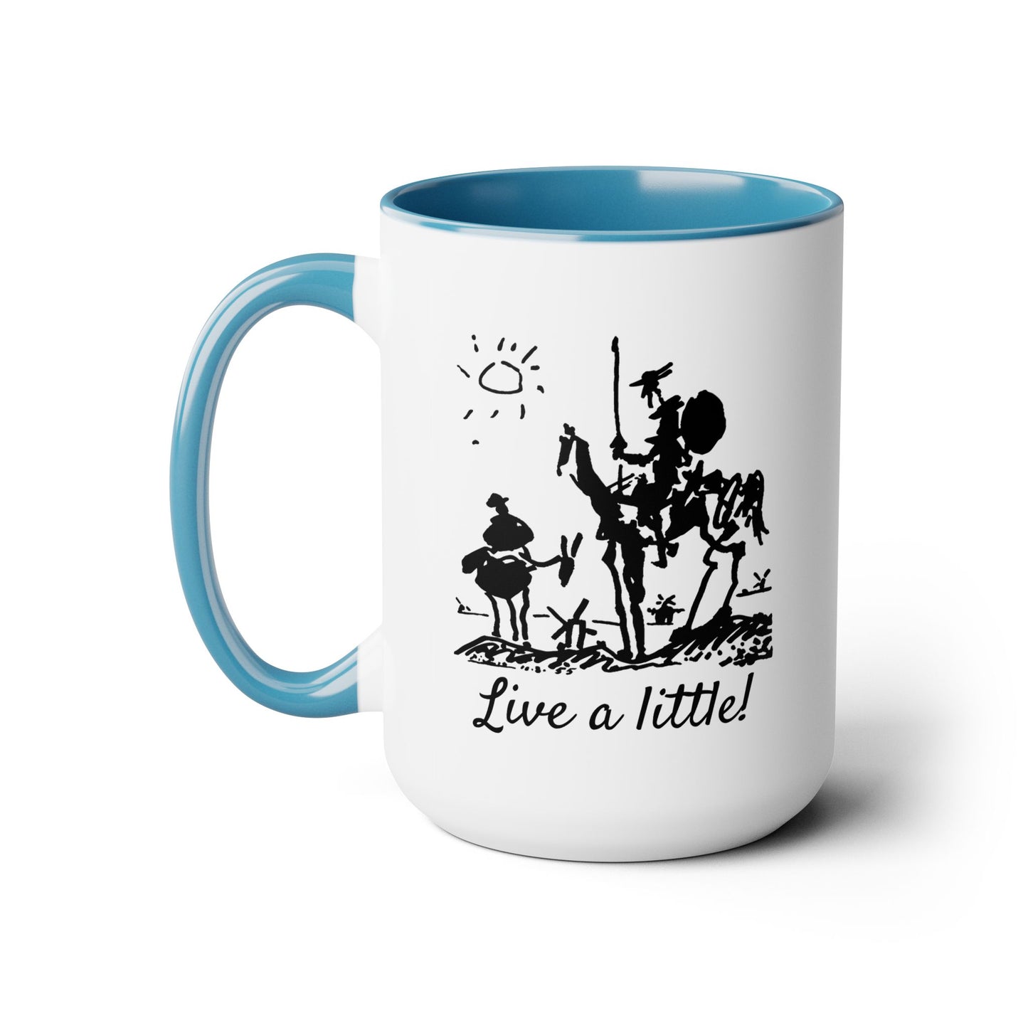 "Live a little!" |  Don Quixote, Sancho Panza, Two-Tone Coffee Mugs, 15oz