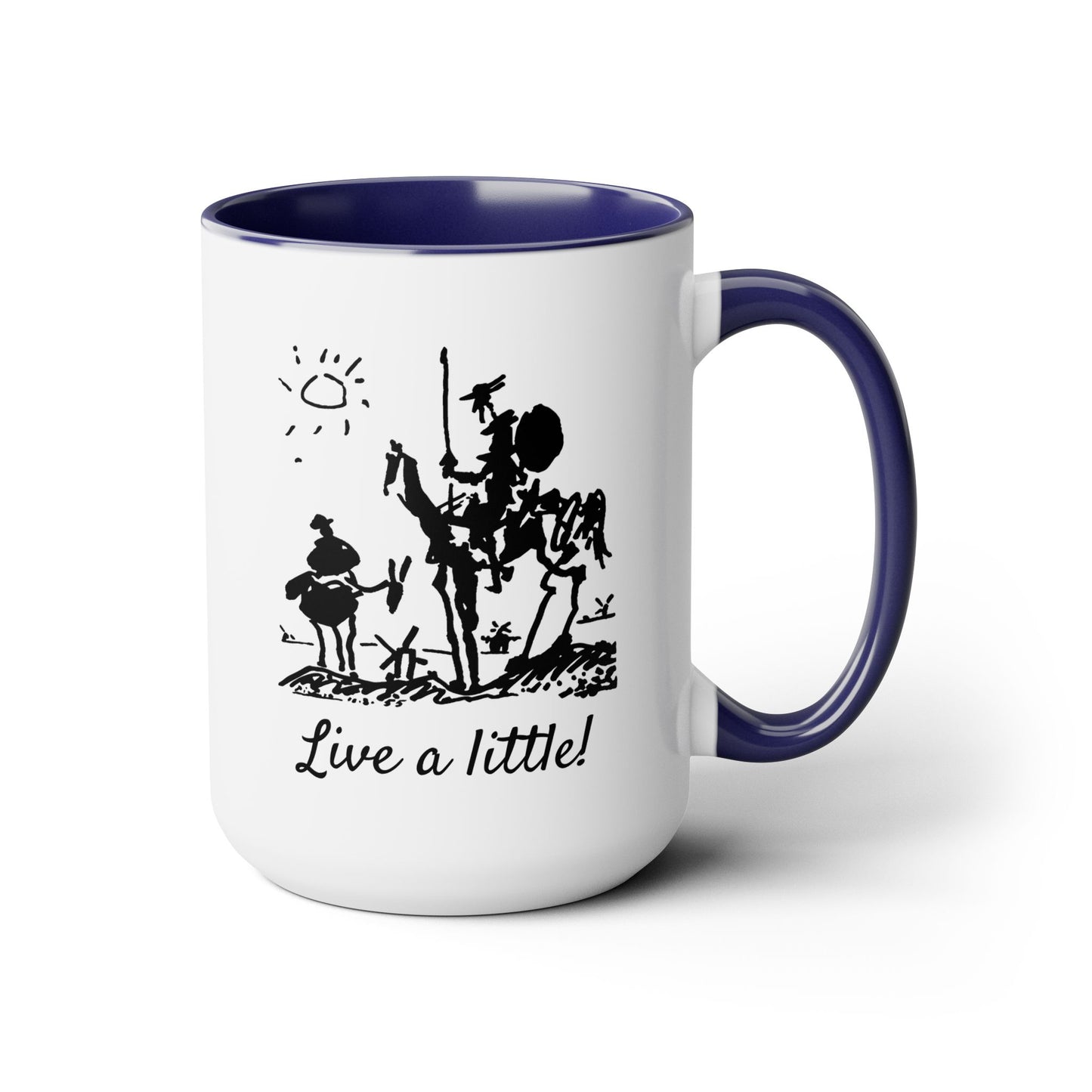 "Live a little!" |  Don Quixote, Sancho Panza, Two-Tone Coffee Mugs, 15oz