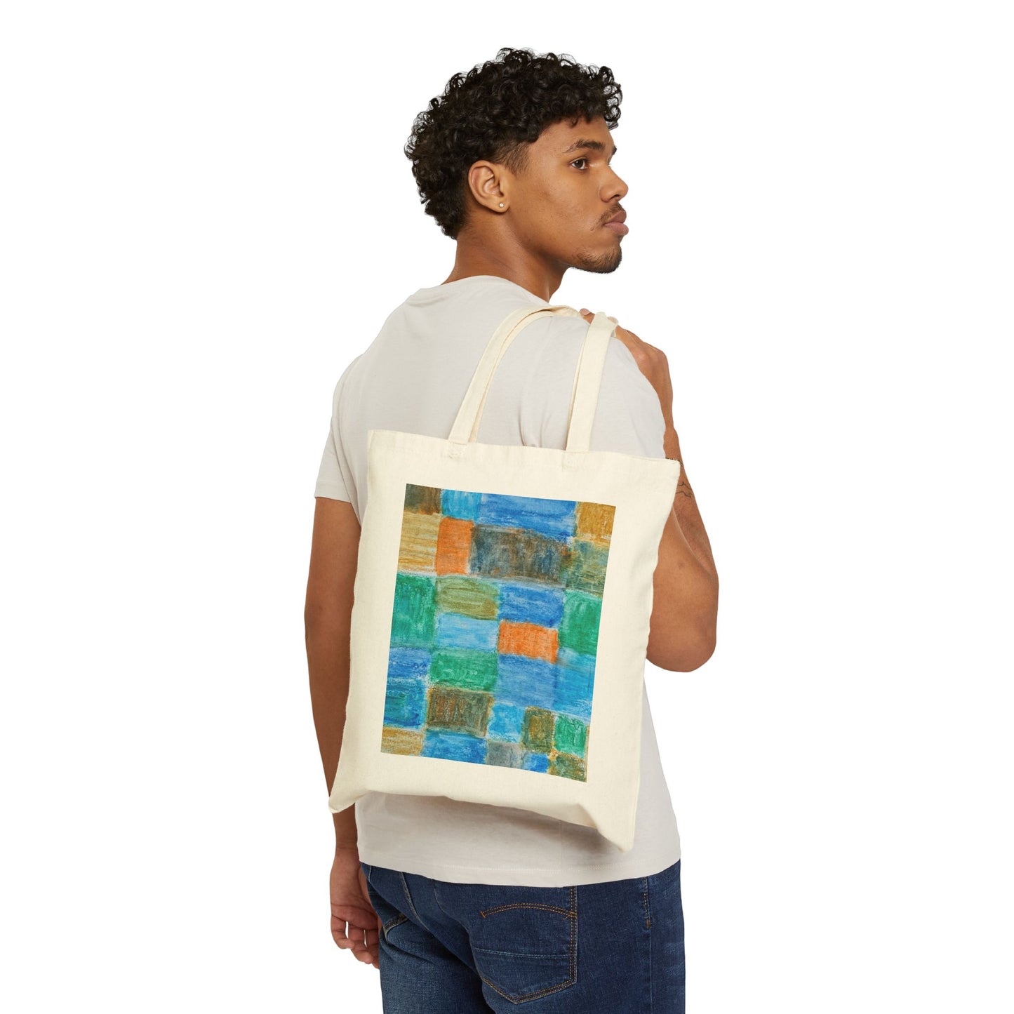 Canvas Tote Bag Colorful Squares Childlike Design | Great for Art or Hobby Supplies