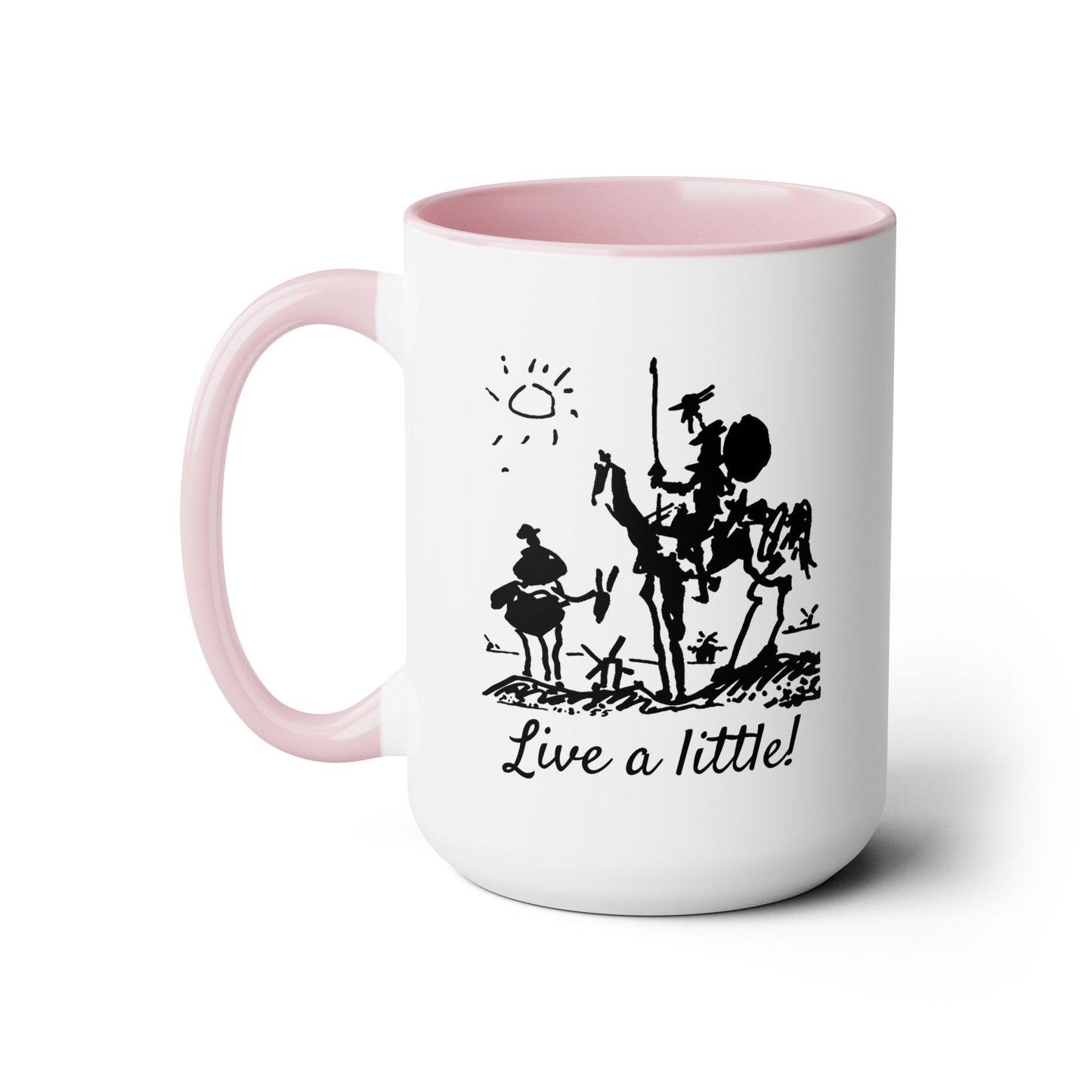 "Live a little!" |  Don Quixote, Sancho Panza, Two-Tone Coffee Mugs, 15oz