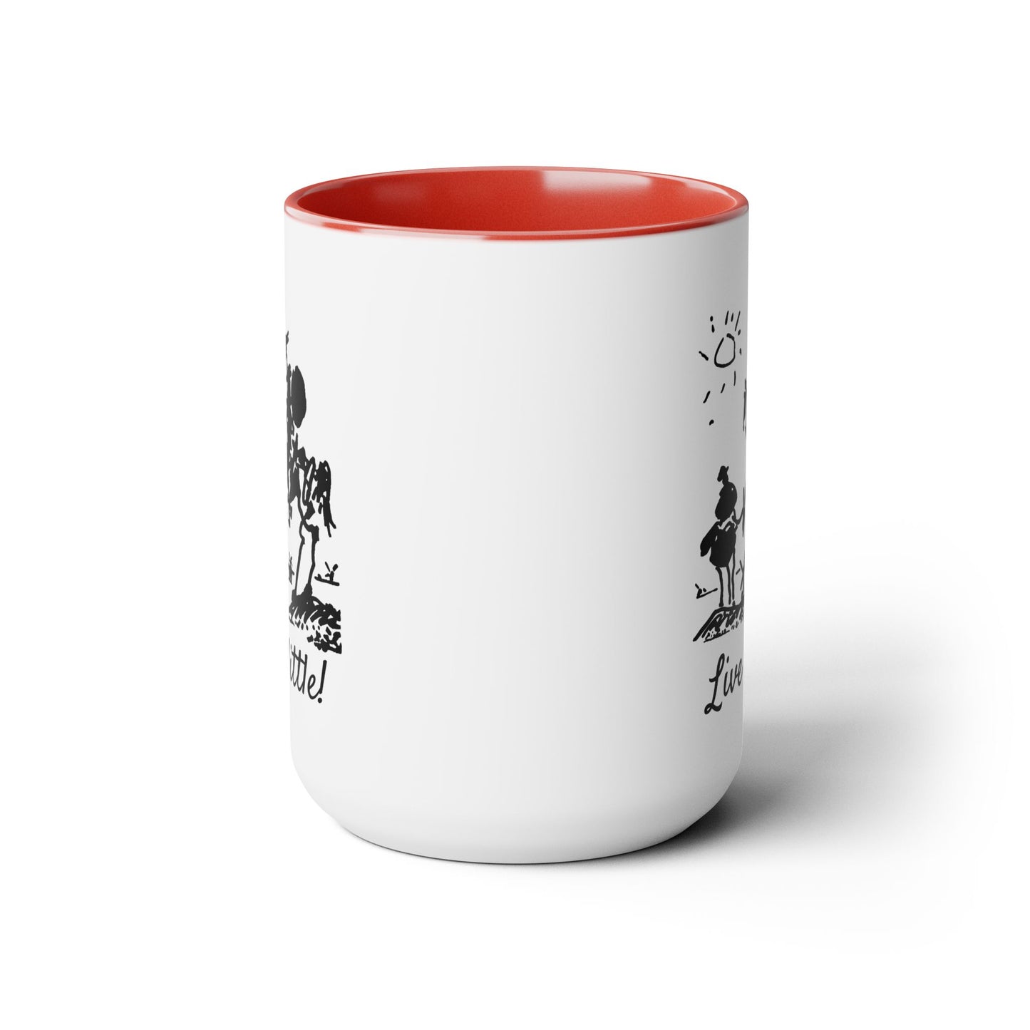 "Live a little!" |  Don Quixote, Sancho Panza, Two-Tone Coffee Mugs, 15oz